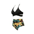 thumbnail image 6 of Douhoow Women Bikini Set V-Neck Tops Leaf Print High Waist Panties Bathing Suit Summer Swimwear, 6 of 7