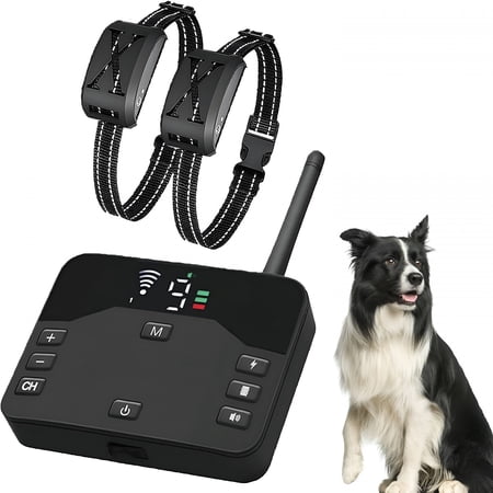 GJX Wireless Dog Fence Dog Training Collar 2 in 1 Electric Pets Boundary Containment System Adjustable Range Control Waterproof Receiver Vibration And Shock Suitable for All Stubborn Dogs