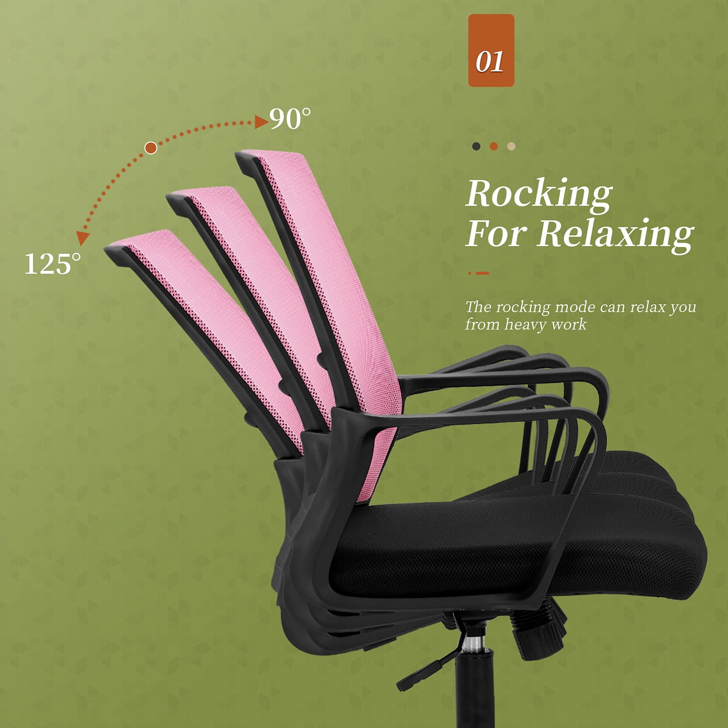 BestOffice Ergonomic Office Chair, Lumbar Support, Adjustable Height with Armrests for Adults(Pink)