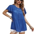 thumbnail image 1 of Camiseta holgada azul con dobladillo plisado y mangas cortas Camisa veraniega con volantes, 1 of 8