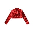 thumbnail image 3 of Venjoe Girls Shiny Metallic Crop Tops Turtleneck Glossy Hip-Hop Jazz Latin Dance Tops Yoga Gymnastic Red 12, 3 of 6