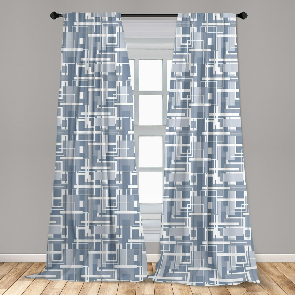 Geometric Curtains 2 Panels Set, Minimalist Futuristic Digital Bars