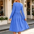thumbnail image 7 of Bosfbaoi Dresses for Women Round Neck Long Sleeve Striped High Waist Flowy Midi Dress, 7 of 7