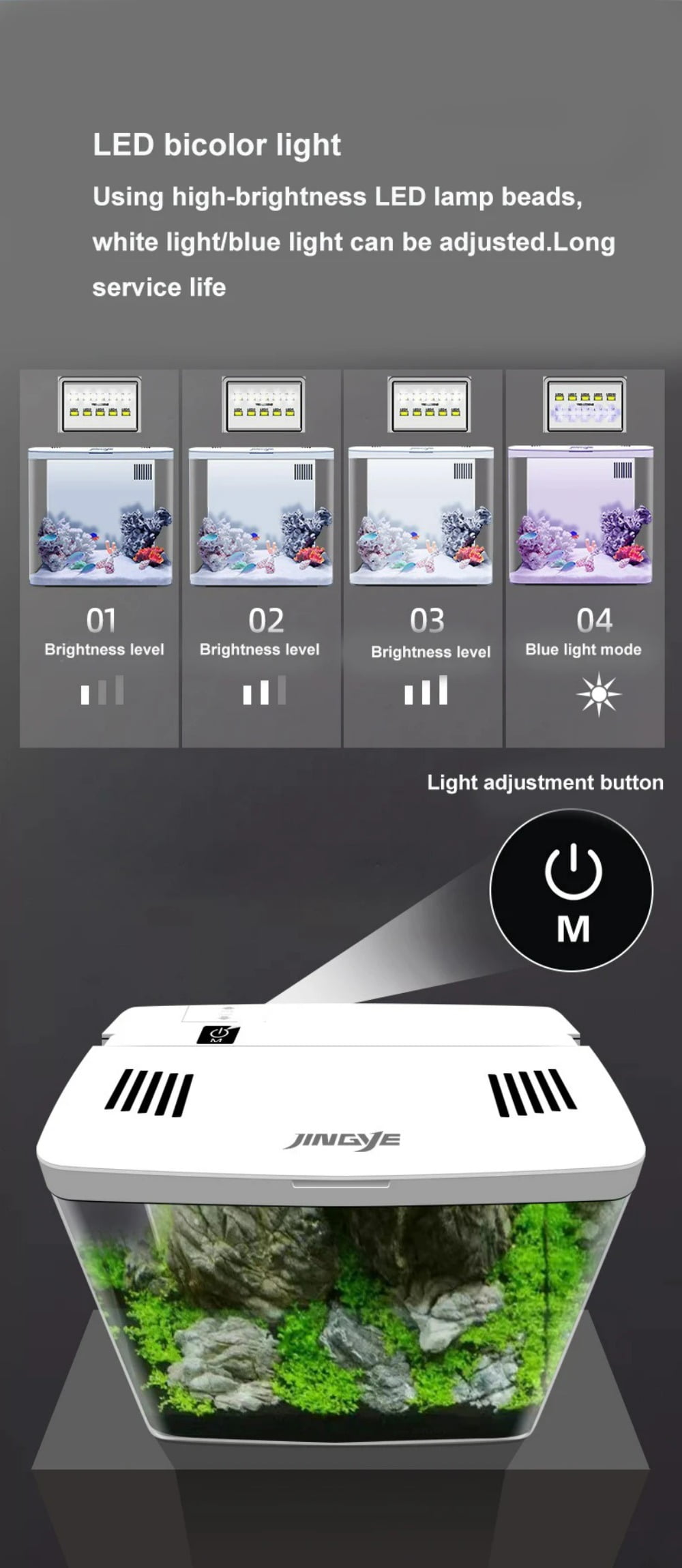 1.3 Gal Aquarium Fish Tank No Water Change Self-circulating Ecological Fish Tank with Slient Pump Led Lamp