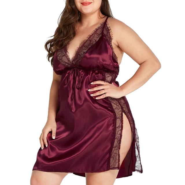 Camisón Con Tirantes Pijama sexy Camisón con tirantes encantadores Satén sedoso Talla grande (Rojo vino M) Cgtredaw Para estrenar