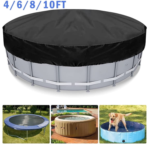 4/6/8/10Ft Round Pool Cover, Solar Covers for Above Ground Pools, Inground Pool Cover Protector with Drawstring Design Increase Stability, Hot Tub Cover Ideal for Waterproof and Dustproof (Black)