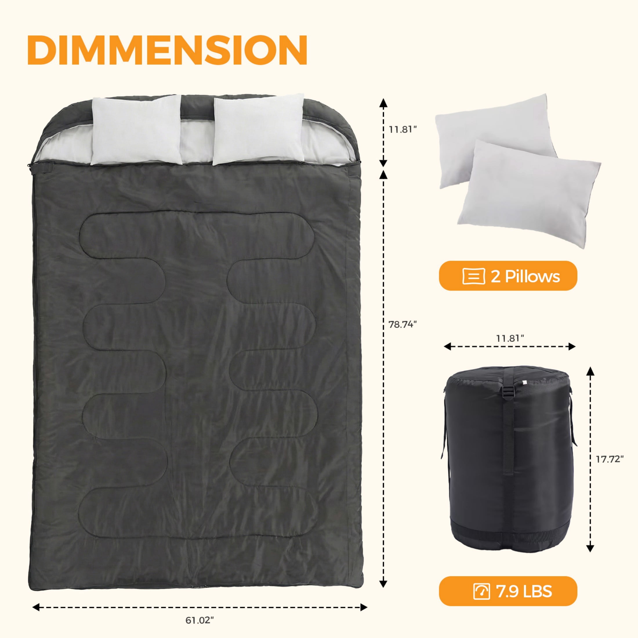 SHOUFTW Double Sleeping Bag for Adults, Lightweight Waterproof, Machine Washable for Camping Hiking Backpacking, Black