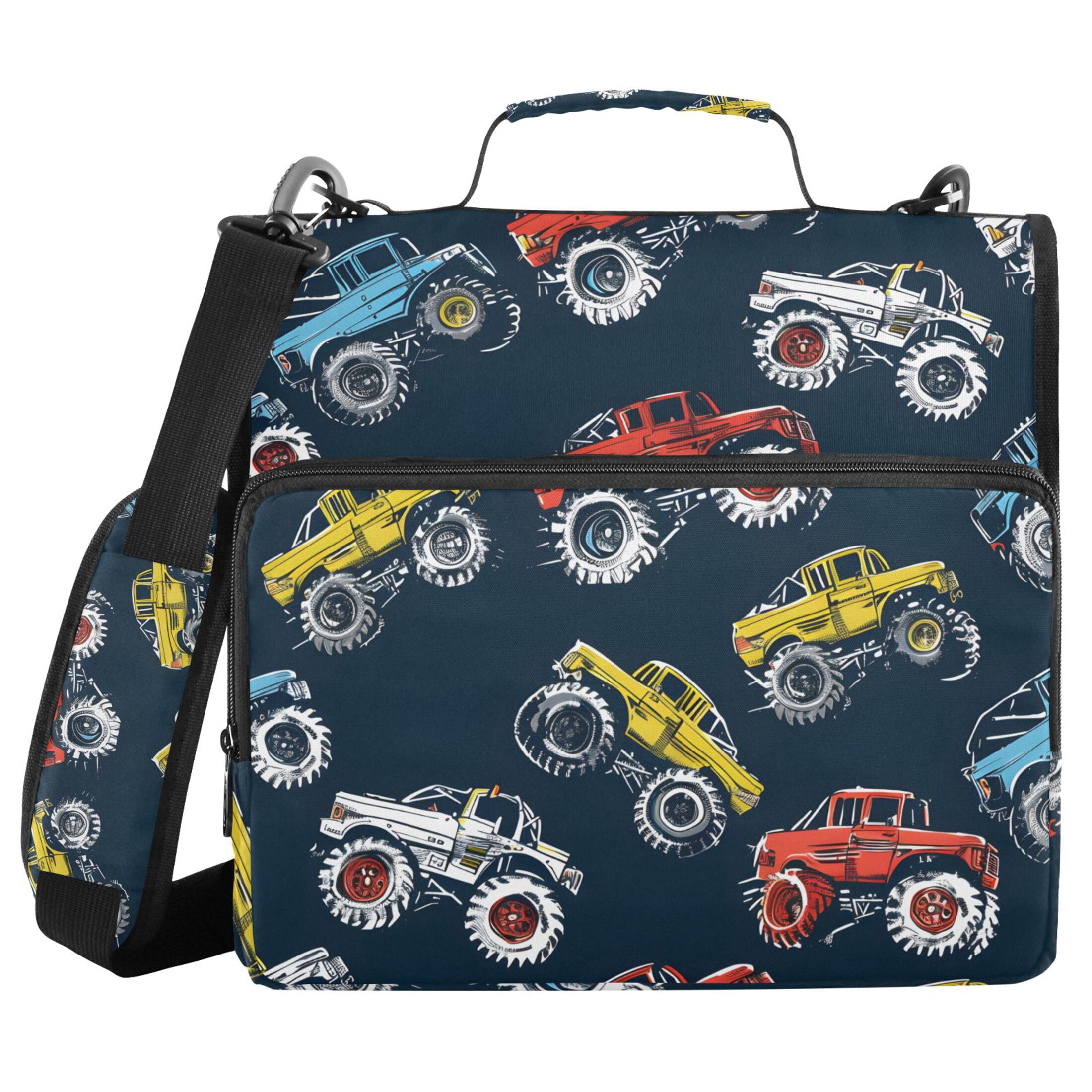 ALAZA Zipper Binder Cartoon Monster Trucks Comic 3 Ring Trapper Keeper File Folder Organizer Bag