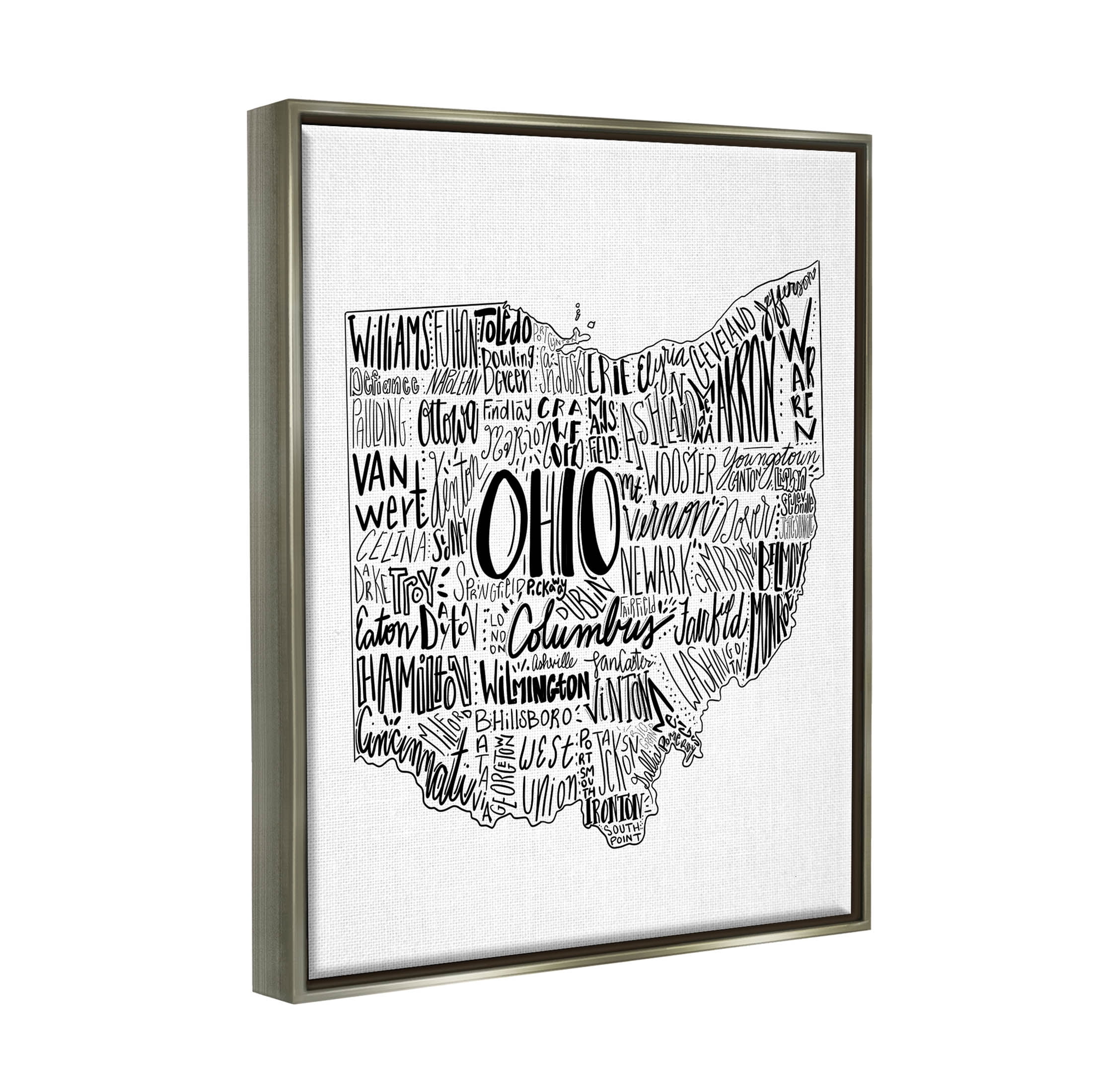 Stupell Industries Typography Cities Ohio State Graphic Art Luster Gray Floating Framed Canvas Print Wall Art, Design by The Saturday Evening Post