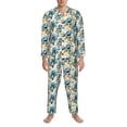 thumbnail image 3 of Balery Vintage Blue Flowers Pijama para Hombre de Dos Piezas con Manga Larga, Conjunto de Dormir y Descanso Suave con Bolsillos-Small, 3 of 7