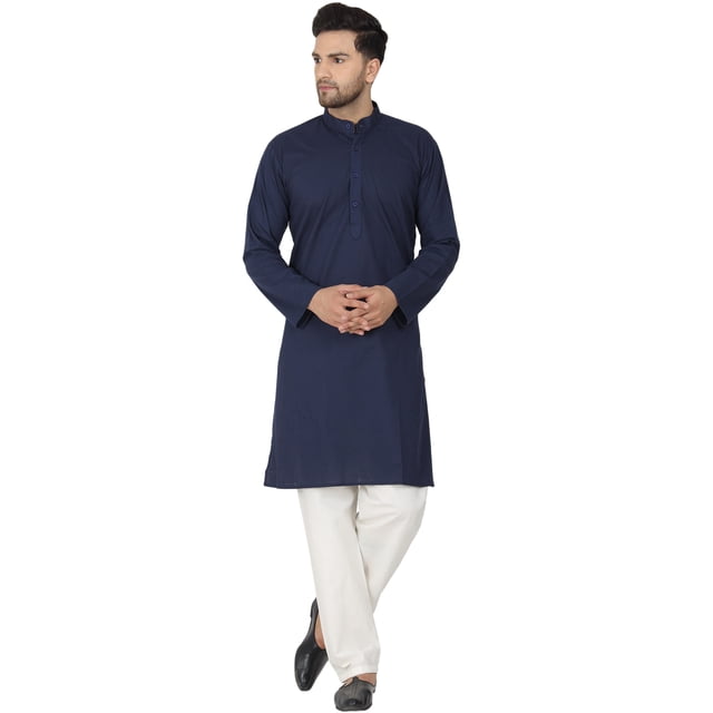SKAVIJ Ensemble Kurta Pyjama Homme Coton Manches Longues Soirée Yoga Robe Blue S