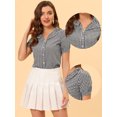 thumbnail image 2 of INSPIRE CHIC Top De Camisa A Cuadros Con Volantes Y Botones De Manga Corta Con Cuello Peter Pan Para Mujer Negro L, 2 of 5