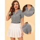 thumbnail image 2 of Camisa de cuadros con Volantes y botones de manga corta con cuello Peter Pan Allegra K Negro M, 2 of 5