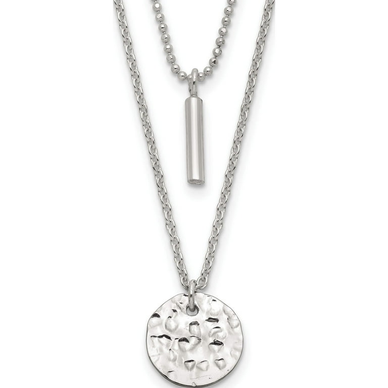 Sterling Silver 2-Strand Hammered Circle And Bar Necklace Made In