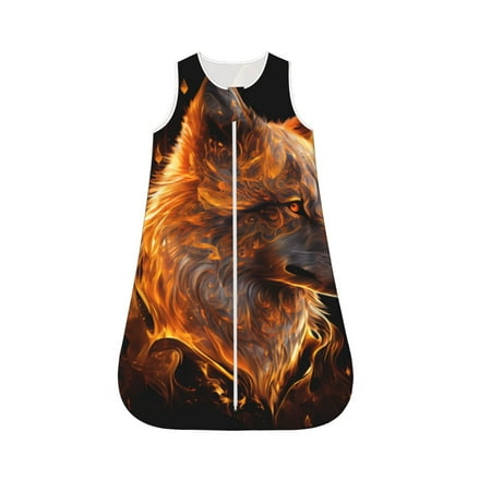 

Fotbe Gold Flame Pattern Wolf Pattern Sleep Sack - Baby Wearable Blanket with Zipper Extra Soft Cotton Sleeveless Sleeping Bag for Infants-Medium