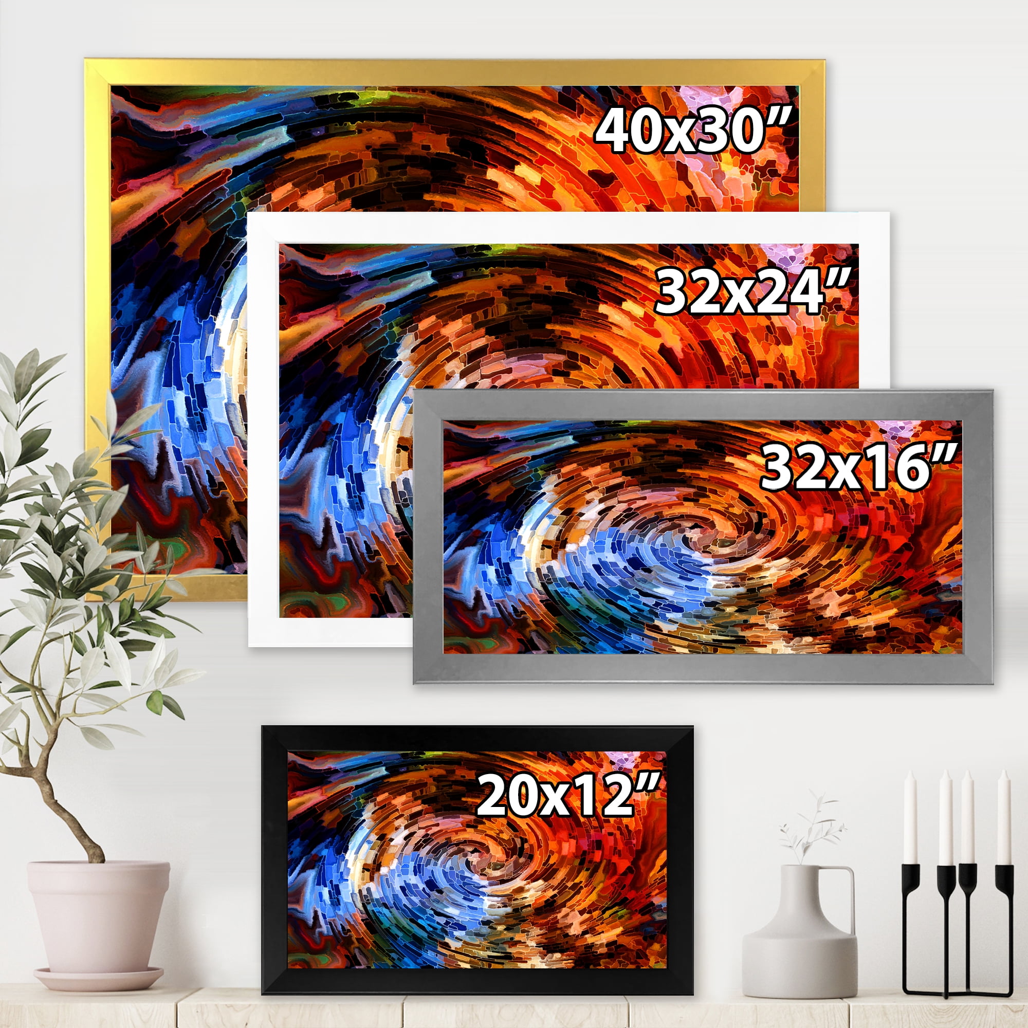 Designart 'Orange Spiral Abstract Voyages To Inner World' Modern Framed Art Print