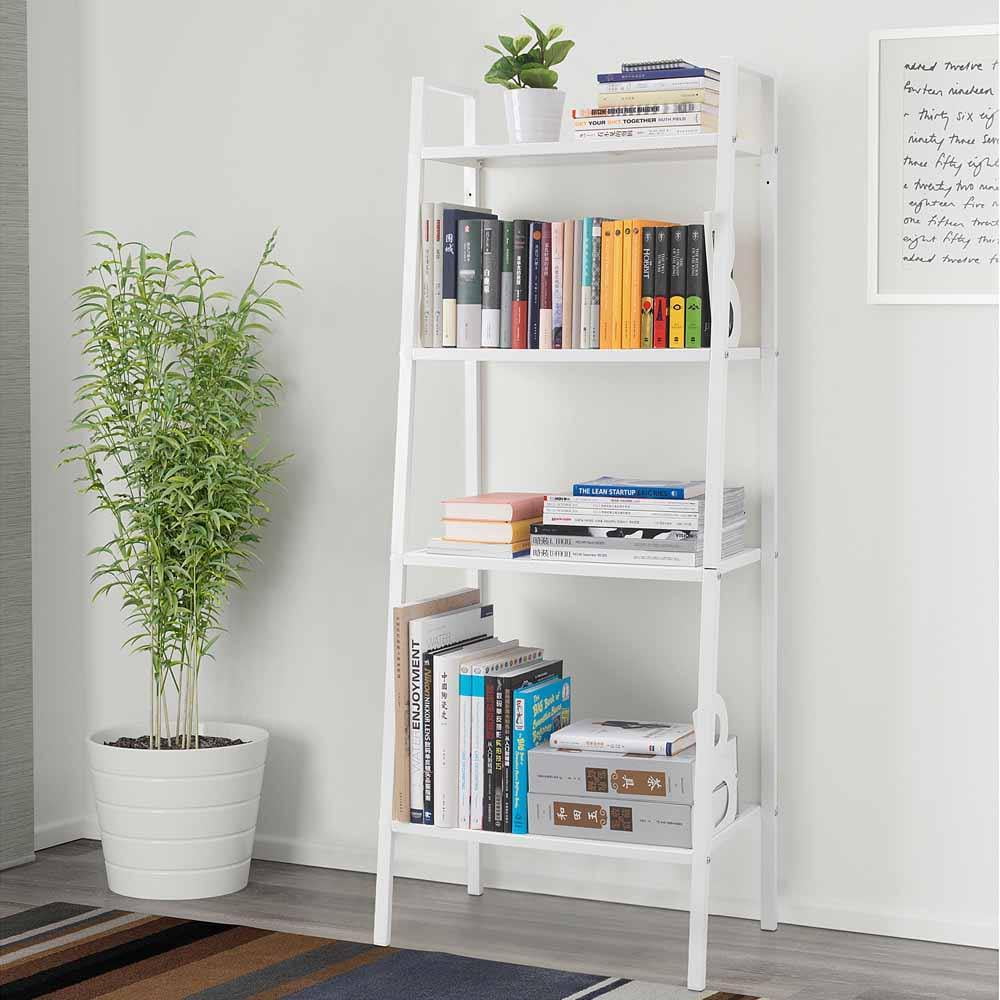Zimtown 4 Tier Metal Ladder Shelf Bookshelf Bookcase Leaning Storage