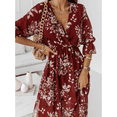 thumbnail image 4 of EASYBRA Women V Neck Floral Chiffon Midi Dress Side Slit Elegant Summer Casual Flowy Dress, 4 of 7