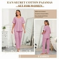 thumbnail image 4 of EA'S SECRET Womens Pajama Sets 100% Cotton Short Sleeve Top with Long Pants Sleepwear 2 Piece V Neck Loungewear Soft Knit (Dusty Rose,L）, 4 of 9