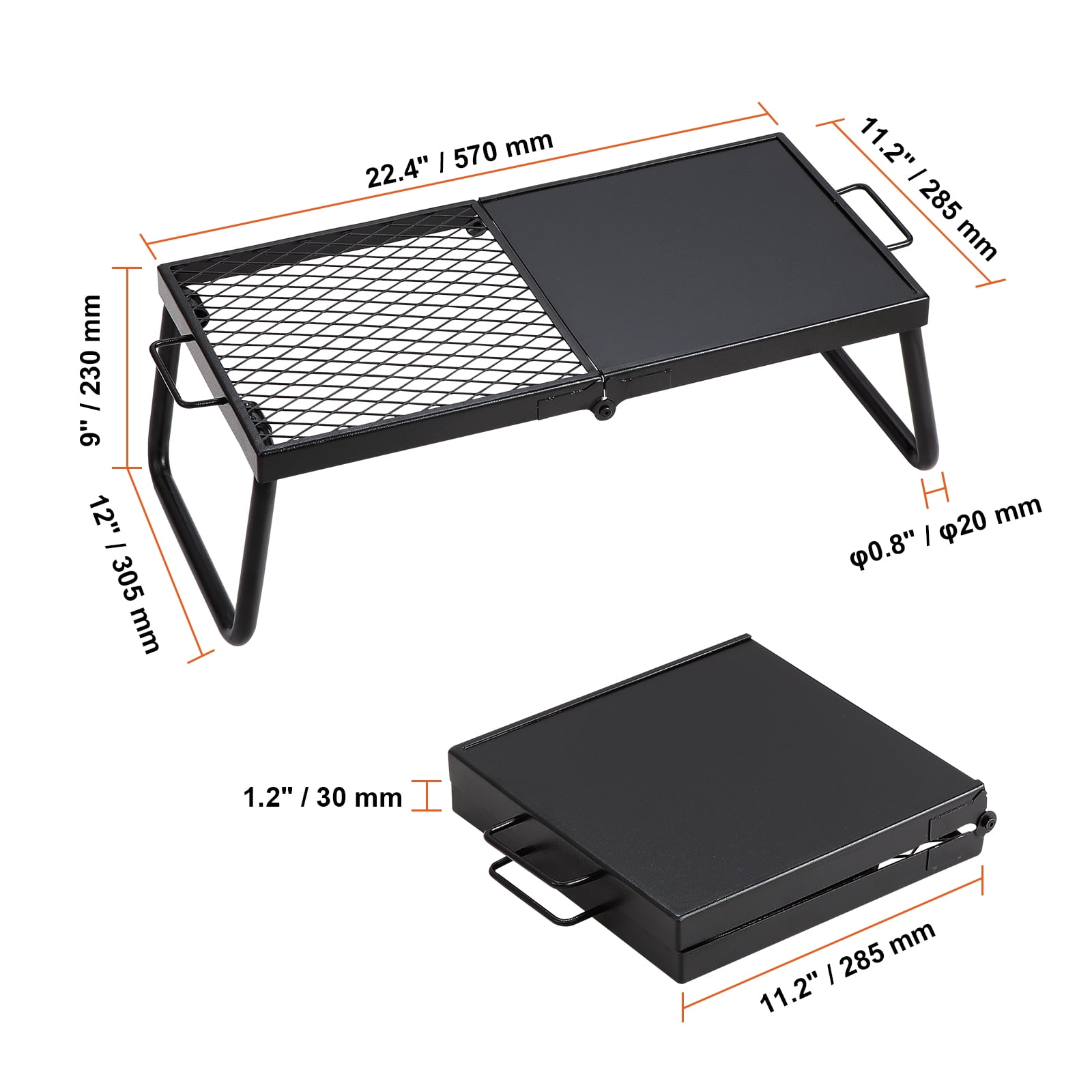 KFFKFF 22.4" x 11.2" x 9" Grill Portable Camping Fire Pit