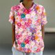 thumbnail image 2 of Blusas de Manga Corta para las Mujeres Cuello de Muñeca Lindo Lino Algodón, Impreso Suelto Camiseta para el Uso Casual, Diario Y de Verano, 2 of 4
