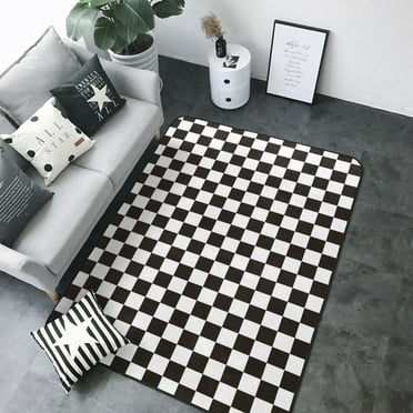 80*58in Soft Indoor Outdoor Rug Black and White Checkerboard Washable Light Rugs for Living Room decoration Non - Slip Floor Carpet Bedroom Area Rug