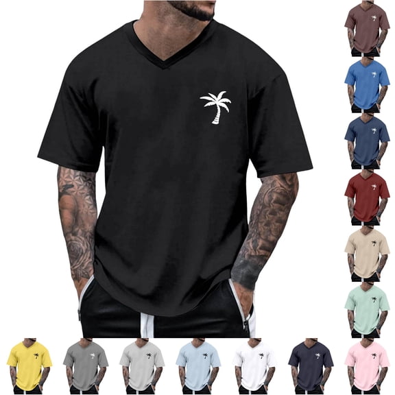 WERYOUNG Mens T-Shirts Oversized Tshirts For Men Summer Crew Neck Short Sleeve T Shirt With Coconut Tree Print Basic Tees Comfortable Top L