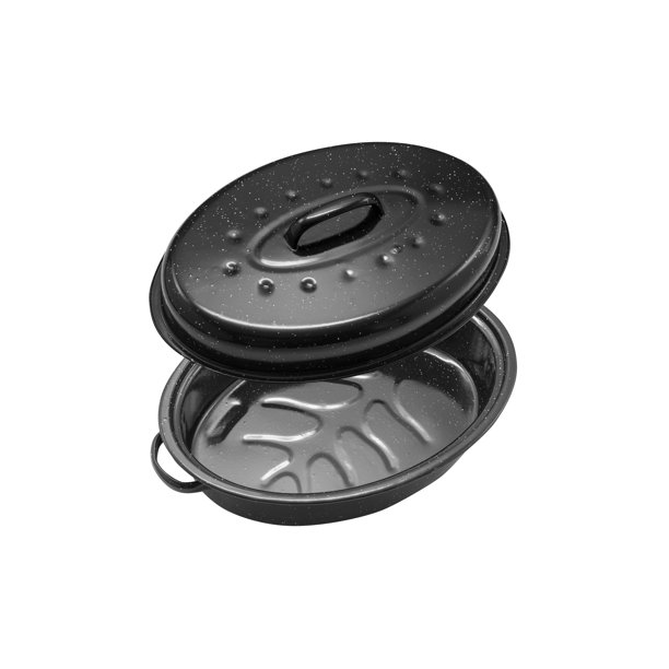 Eternal Living Oval Roaster Pan With Lid, 15” Black