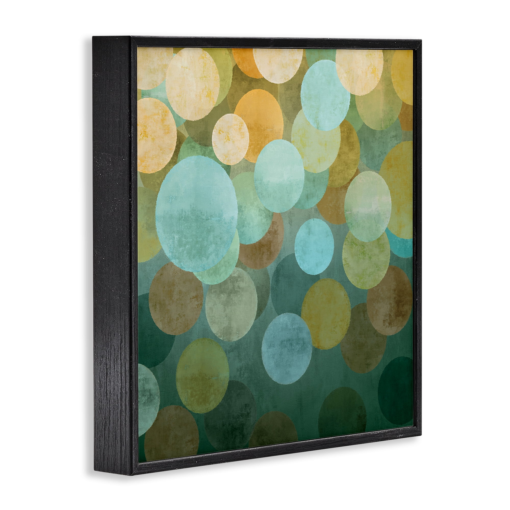 Stupell Industries Layered Green Circles Abstract Painting Black Framed Art Print Wall Art, 17 x 17