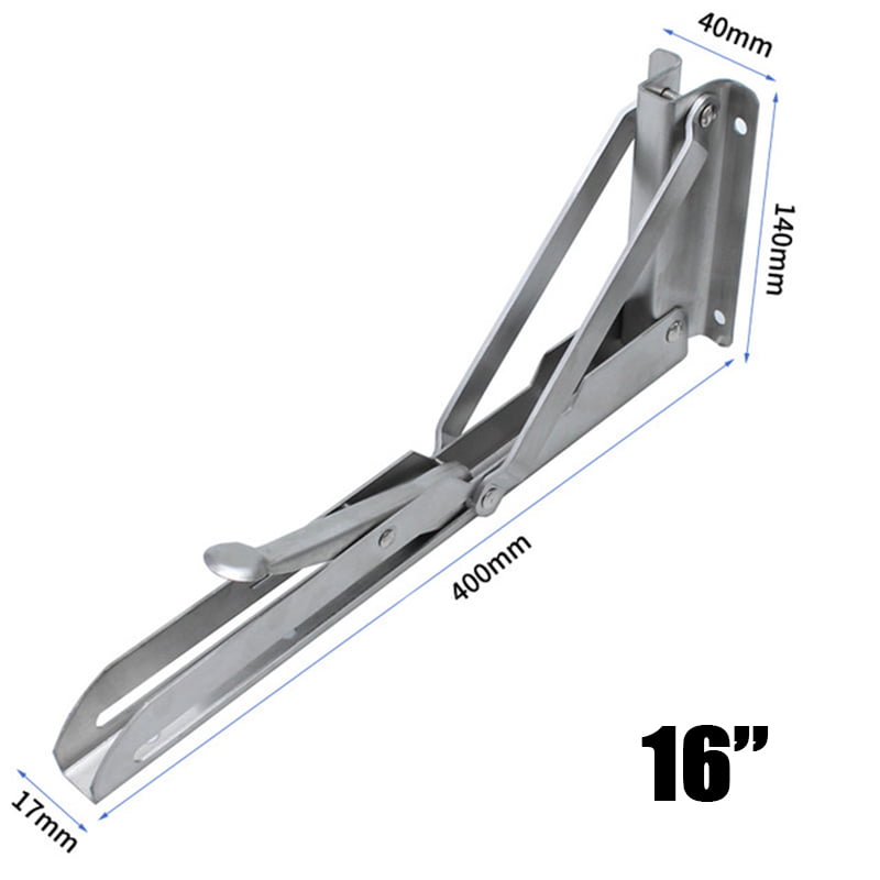 12/14/16 Inch Folding Shelf Brackets Heavy Duty Stainless Steel Collapsible 2Pcs 