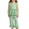 thumbnail image 2 of Amidoa Girls 2 Piece Outfits Summer Clothes Cotton Tank Top Solid Color T-Shirt and Casual Shorts Kids Clothing Sets,Green Size 18, 2 of 5