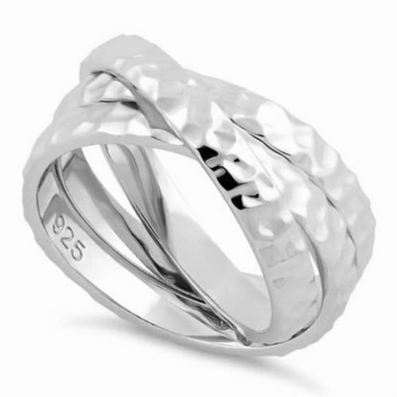 Hammered Tri Interlocking Ring 925 Sterling Silver Trinity Wedding Rolling Band