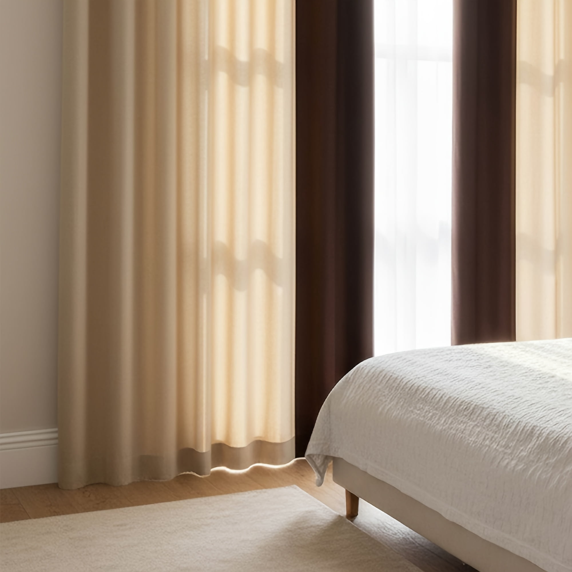 (Set of 2 Panels) Elegant Creamy Beige & Coffee Luxury Velvet Curtains, Modern Mansion Style Grommet Top Heavyweight Drapes