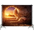 thumbnail image 4 of 5 x 5 ft Easter Jesus Christ Cross Backdrop Empty Tomb Stone Cave Shroud Sunrise Holy Bible Resurrection of Jesus Christ Photography Background Lord Pray Church Events Banner Decorations Studio Props, 4 of 5