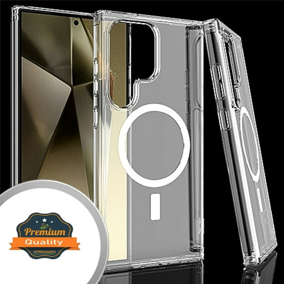Xpression Cover for Samsung Galaxy S24 Ultra Magnetic Case with Built in Magnets Compatible with MagSafe, Transparent Slim Hybrid Frame Bumper Phone Case - Clear