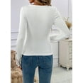 thumbnail image 2 of Women'S Rhinestone Sparkly Floral Lace T Shirt Long Sleeve Fitted Knit Top White L, 2 of 7