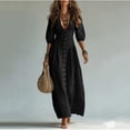 thumbnail image 7 of QUNYINEY Puff Short Sleeve Plus Size Dresses for Women Black Long Cotton Summer A Line Dress Casual Slim Fit V Neck Flowy Button Dresses, 7 of 7