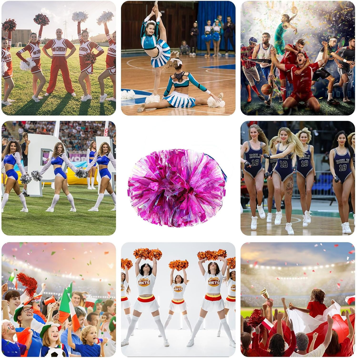 20 PCS Metallic Cheerleading Pom Pom for Team Spirit Sports Dance Cheering Kids Adults