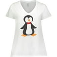 thumbnail image 3 of Inktastic Cute Penguin, Penguin With Red Bow Tie Women's Plus Size V-Neck T-Shirt, 3 of 5