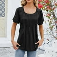thumbnail image 2 of Timegard Womens Summer Tops Scoop Neck Pleated Puff Short Sleeve Solid Color Dressy Casual Tunic Tops, 2 of 5