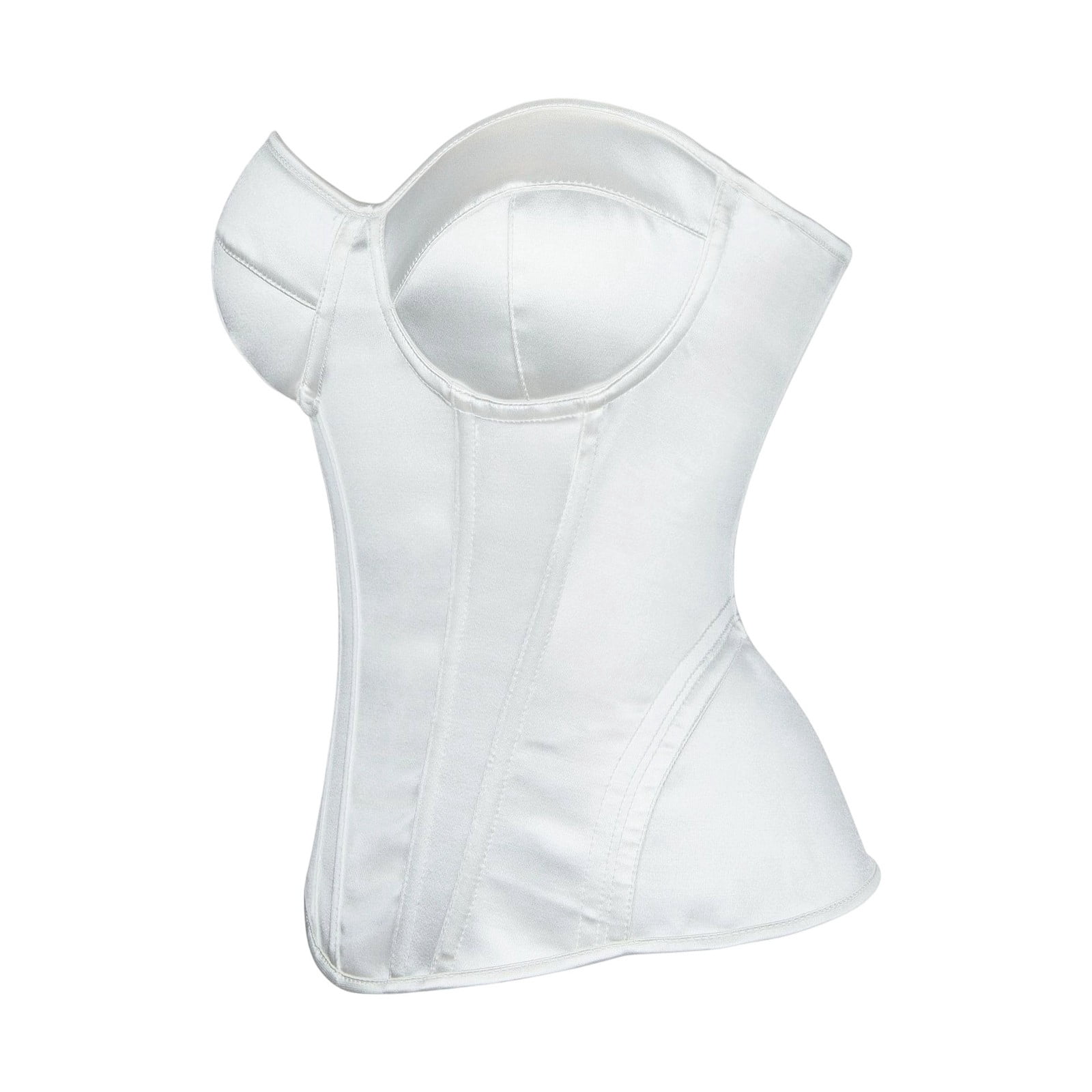 KHONTS,Womenâs Backless Strapless Satin Longline Bustier Bridal Bras Full Support for Women White S