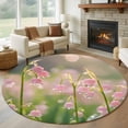 thumbnail image 3 of Spring Pink Lily Round Area&nbsp;Rug 7ft Pastoral Dewdrop Flowers Non-Slip&nbsp;Washable Circle Rugs Soft Felt Indoor Floor Mat for Bedroom Kitchen Living Room Bathroom, 3 of 9