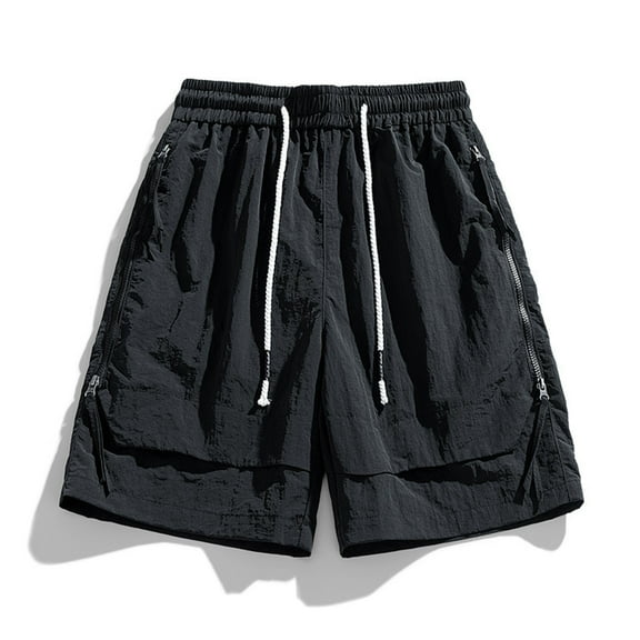 Plus Size Men's Casual Cargo Pants with Multiple Pockets Solid Color Elastic Waist Drawstring Outdoor Sports And Leisure Side Zipper Athletic Work Shorts, M-4XL