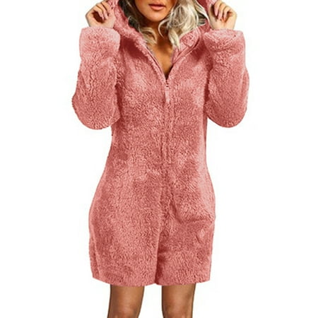 

Patlollav Womens Long Sleeve Hooded Short Jumpsuit Pajamas Winter Warm Rompe Sleepwear