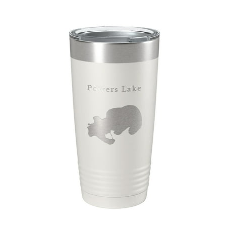 

Powers Lake Map Tumbler Travel Mug Insulated Laser Engraved Coffee Cup Wisconsin 20 oz White