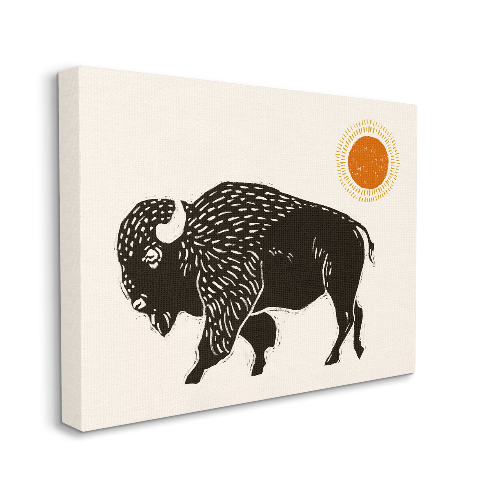 Stupell Industries Boho Bison Facing Left Animals & Insects Painting Gallery Wrapped Canvas Art Print Wall Art, 20 x 16
