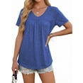 thumbnail image 3 of MOYIKO Womens T Shirts Short Sleeve Pleated Peplum Babydoll Summer Tops V Neck Dressy Casual Tunic, 3 of 7