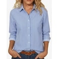 thumbnail image 3 of Bosfbaoi Long Sleeve Shirts for Women Vertical Striped Lapel Collar Drop Shoulder Long Sleeve Womens Tops Oversized Button Down Shirts, 3 of 6