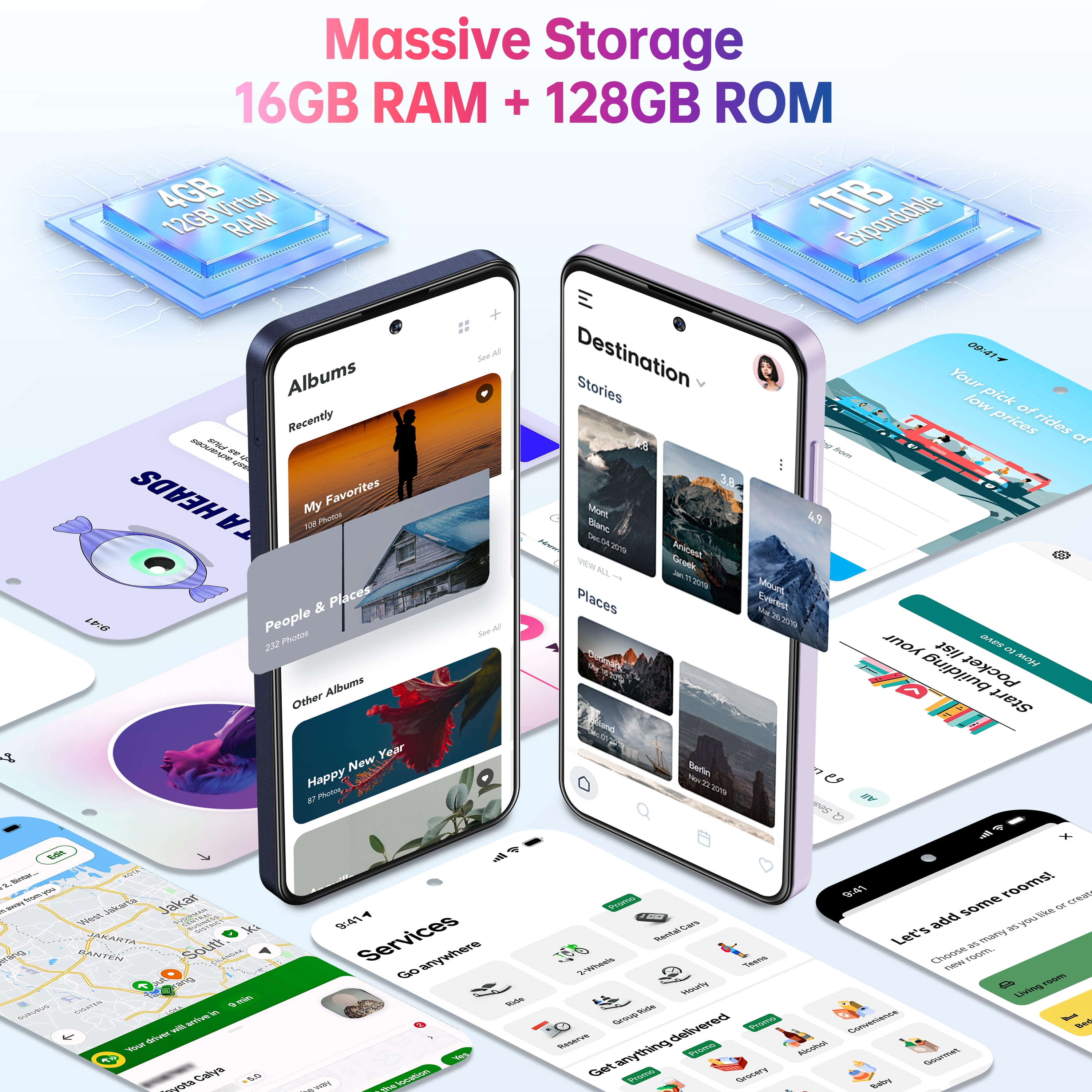 OUKITEL C69 Unlocked Smartphone, 7.2" HD 120Hz Large Display, 6000mAh Battery, 16GB RAM 128GB ROM (1TB Expandable), 64MP Camera, Android 15, Dual SIM 4G Cell Phone