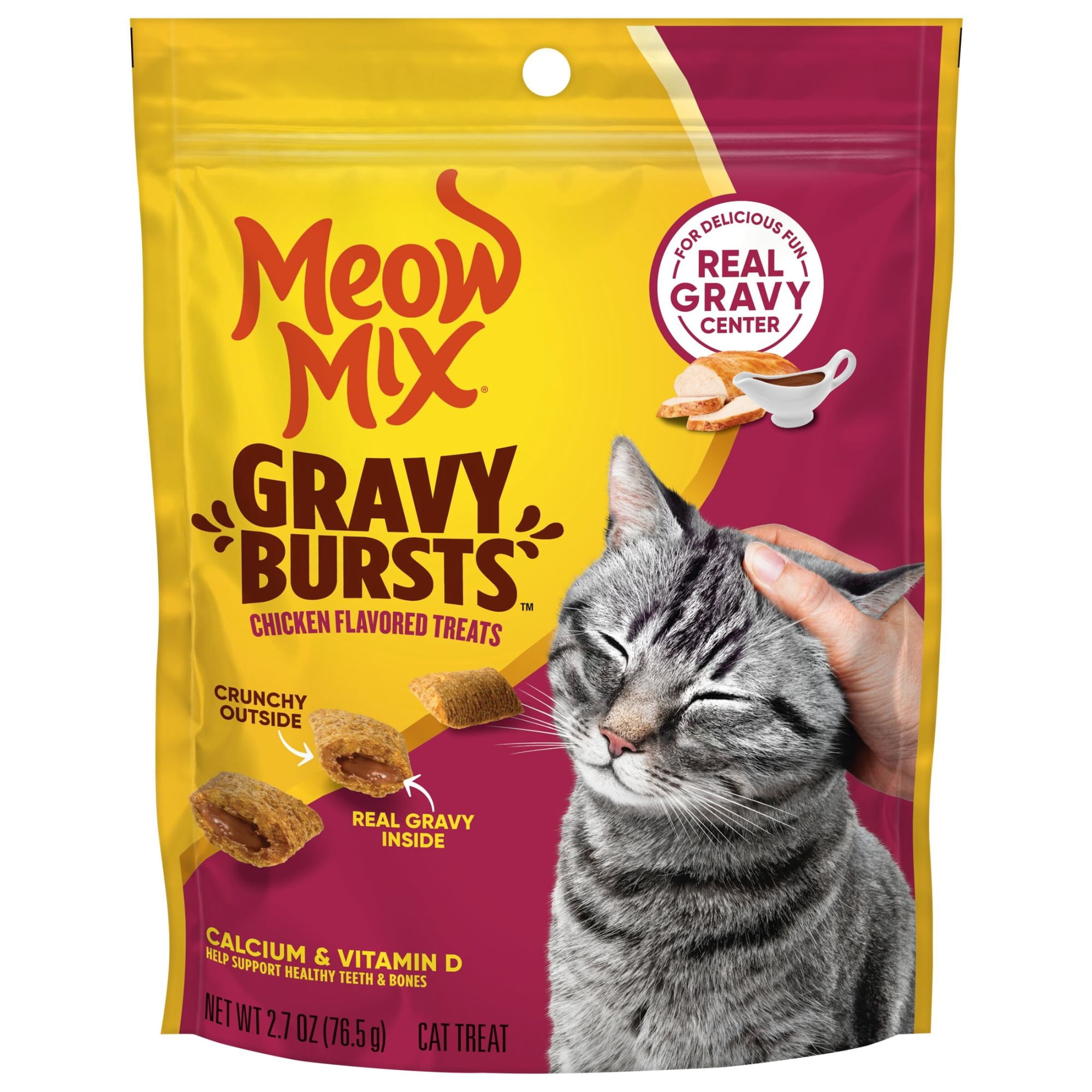 Meow Mix Gravy Bursts Chicken Flavored Cat Treats, 2.7 oz Bag